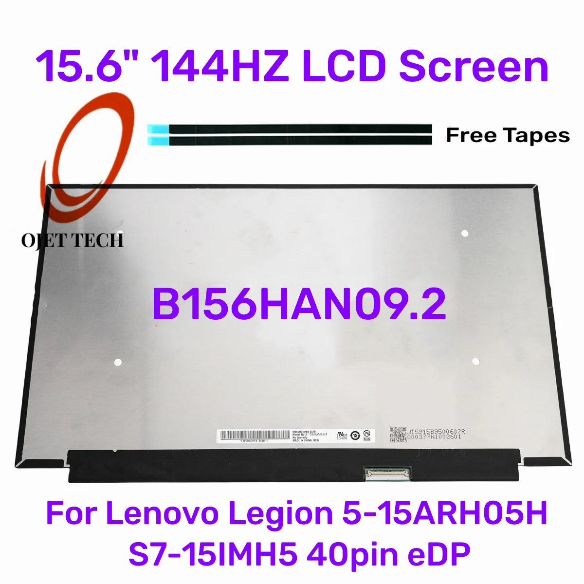 

15.6" 144Hz Laptop LCD Screen B156HAN09.2 Fit NV156FHM-NY4 LP156WFG-SPP1 For Lenovo Legion 5-15ARH05H S7-15IMH5 40pin eDP