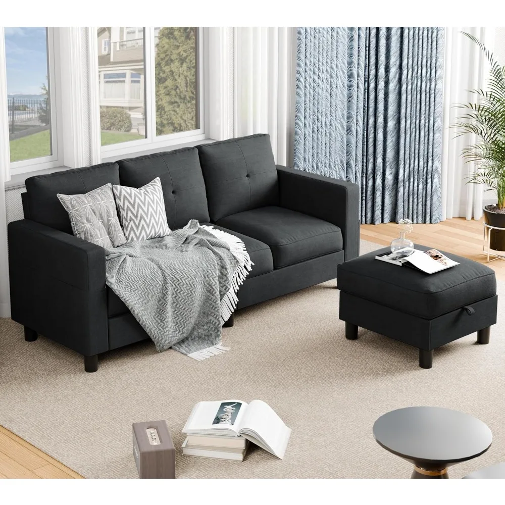 أرائك جامفلي المقطعية لغرف المعيشة، أرائك على شكل حرف L مع مساحة تخزين، أطقم أريكة مدمجة للمساحات الصغيرة مع ميزة التنقل #6