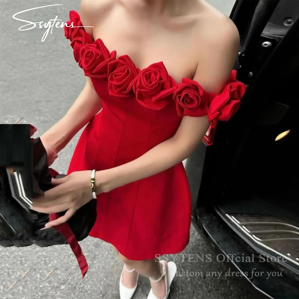 

Sexy Short Prom Dresses Red Flowers Off the Shoulder Wedding Party Gowns Mini ladies Evening Dresses for Special Occasions 2025