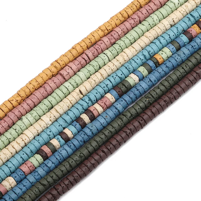 

2x4mm Natural Stone Volcanic Rock Flat Round Loose Spacer Beads For Jewelry Making DIY Fashion Bracelets Accessories