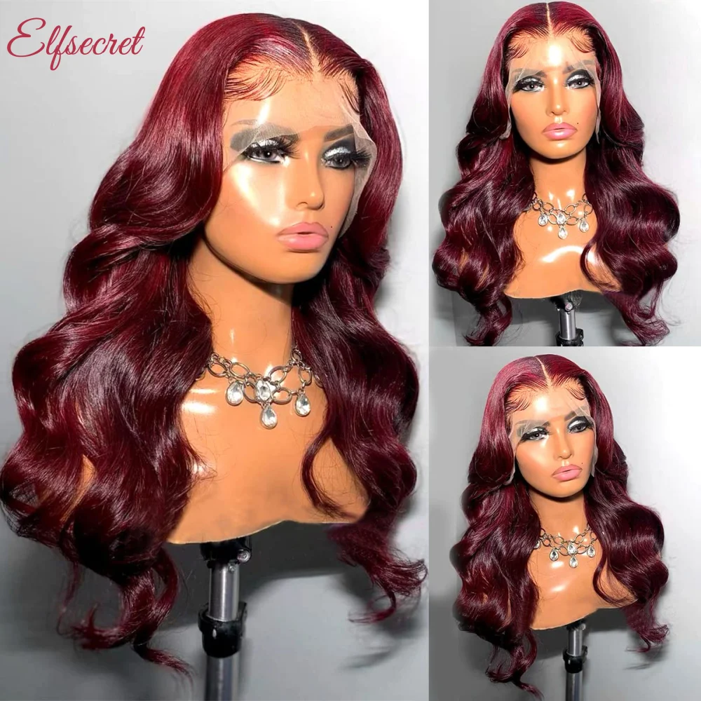 Bleached Burgundy Lace Front Human Hair Wigs Brazilian Red 99j Colored Body Wave 13x4 Tranparent Lace Frontal Wig For Women