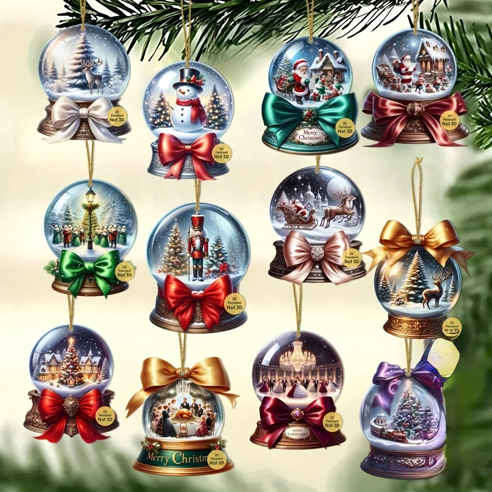 شقة عيد الميلاد قلادة الصورة القائمة على الاكريليك زخرفة عيد الميلاد كريستال الكرة شقة البوهيمي قلادة لشجرة عيد الميلاد المنزل سيارة #3