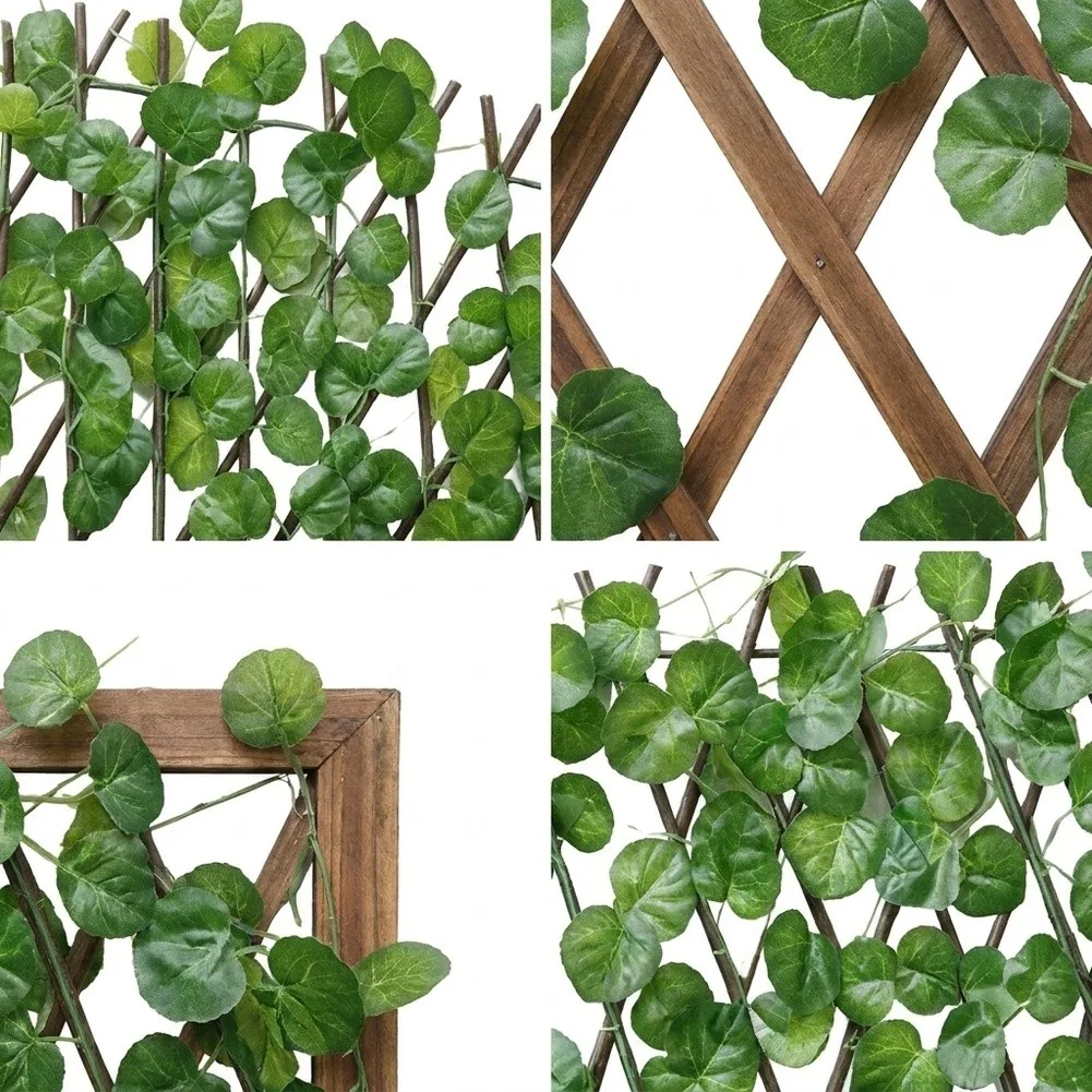 Artificial Expandable Privacy Fence for Outdoor Patio Balcony Garden with Lifelike Foliage and Robust Wooden Trellis Structure