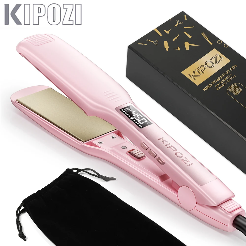 Plancha de Pelo Profesional de Titanio KIPOZI con Pantalla LCD Digital, Doble Voltaje, Calentamiento Instantáneo, Rizador de Pelo