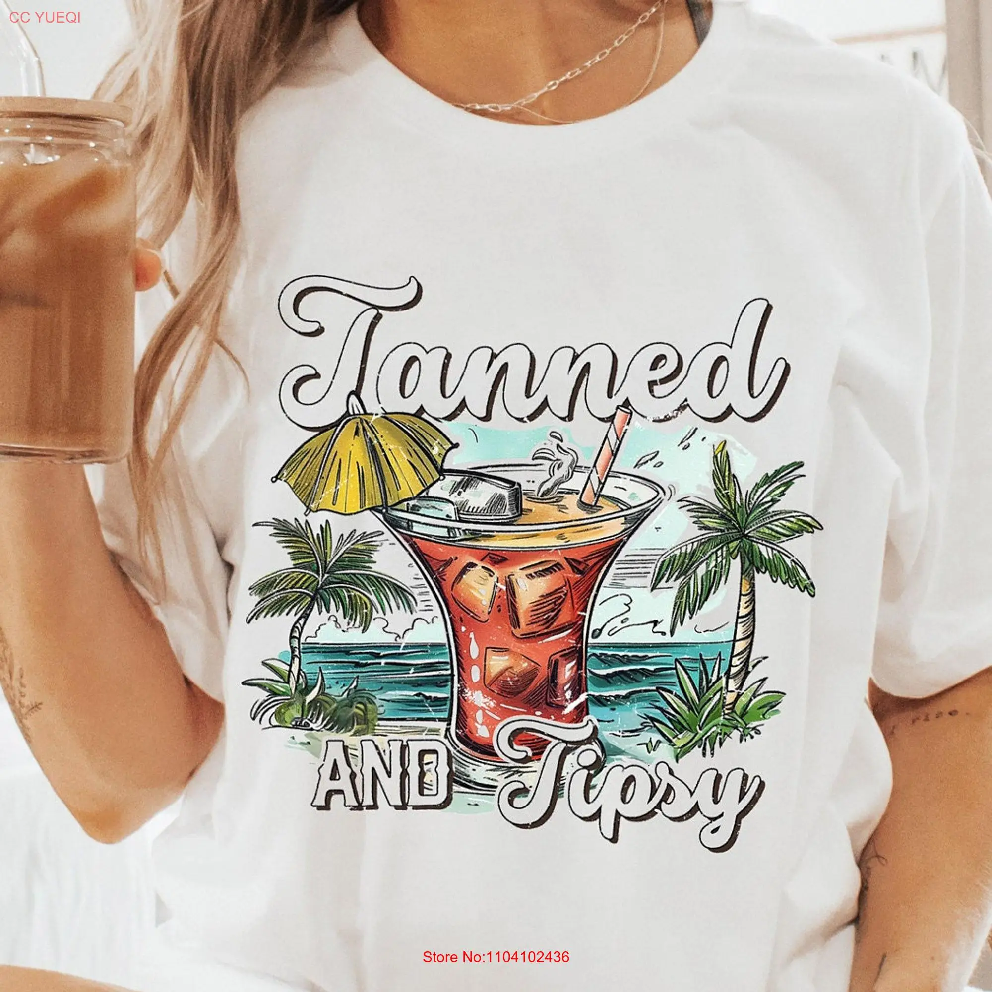 Tanned And Tipsy T Shirt Summer Beach Tropical Travel Vacation SunseT Trendy long or short sleeves