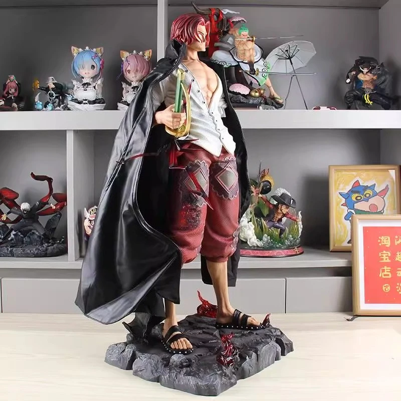 70CM Shanks One Piece GK Decor Red Haired Shanks Luffy Solon Empress Ace Large Action Figure Battle Statue Model Toys Doll Gift