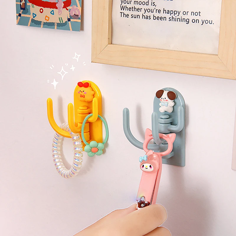 Rotatable Multi-purpose Cartoon Three-hook Hook Cute Student Dormitory Punch-free Traceless Sticky Hook Wall Door Key Hook Tool