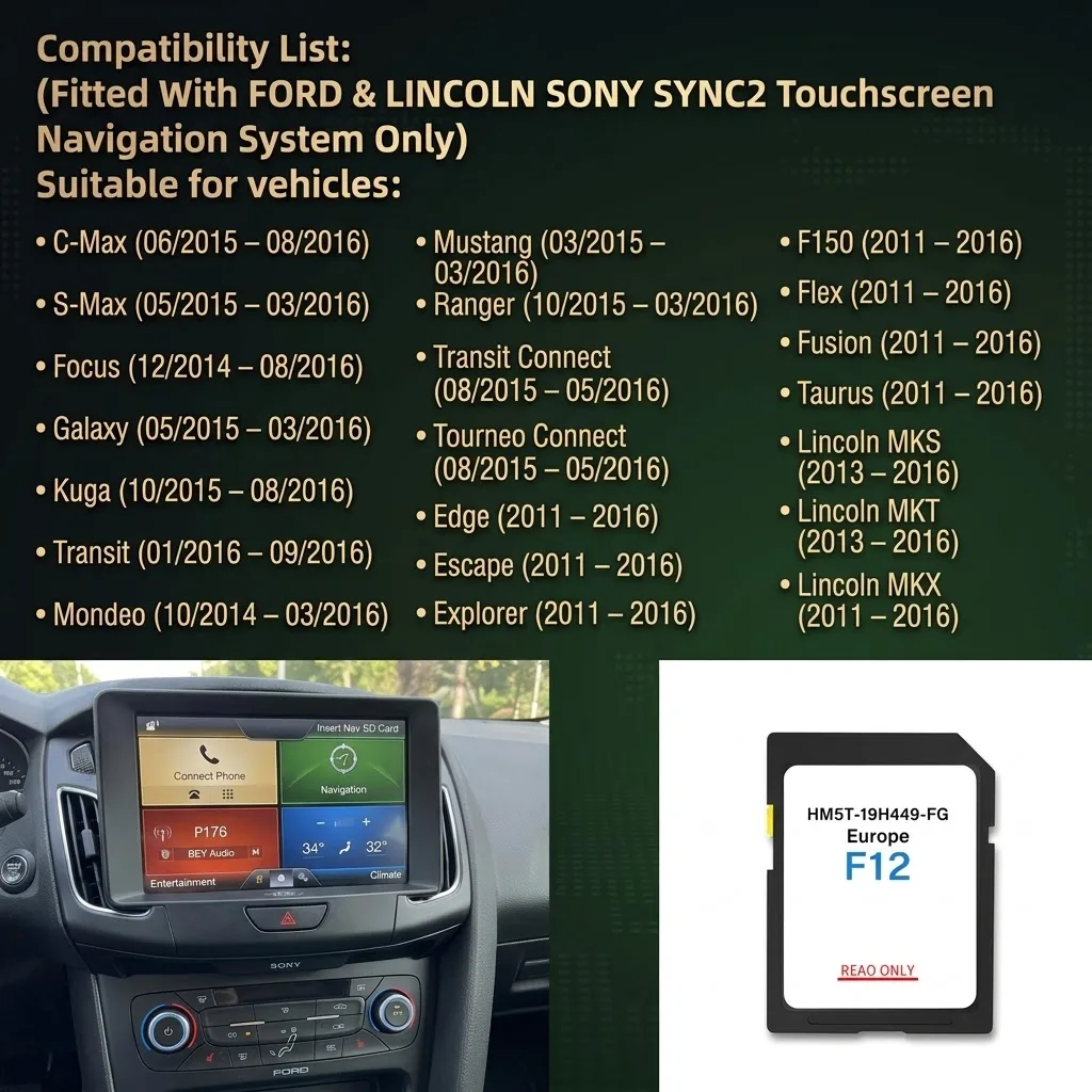 2024 Europe GPS Nav Map Update SD Card HM5T-19H449-FG, Replaces Old Versions, Fit for Ford SYNC2, Ford Lincoln 2011-2016