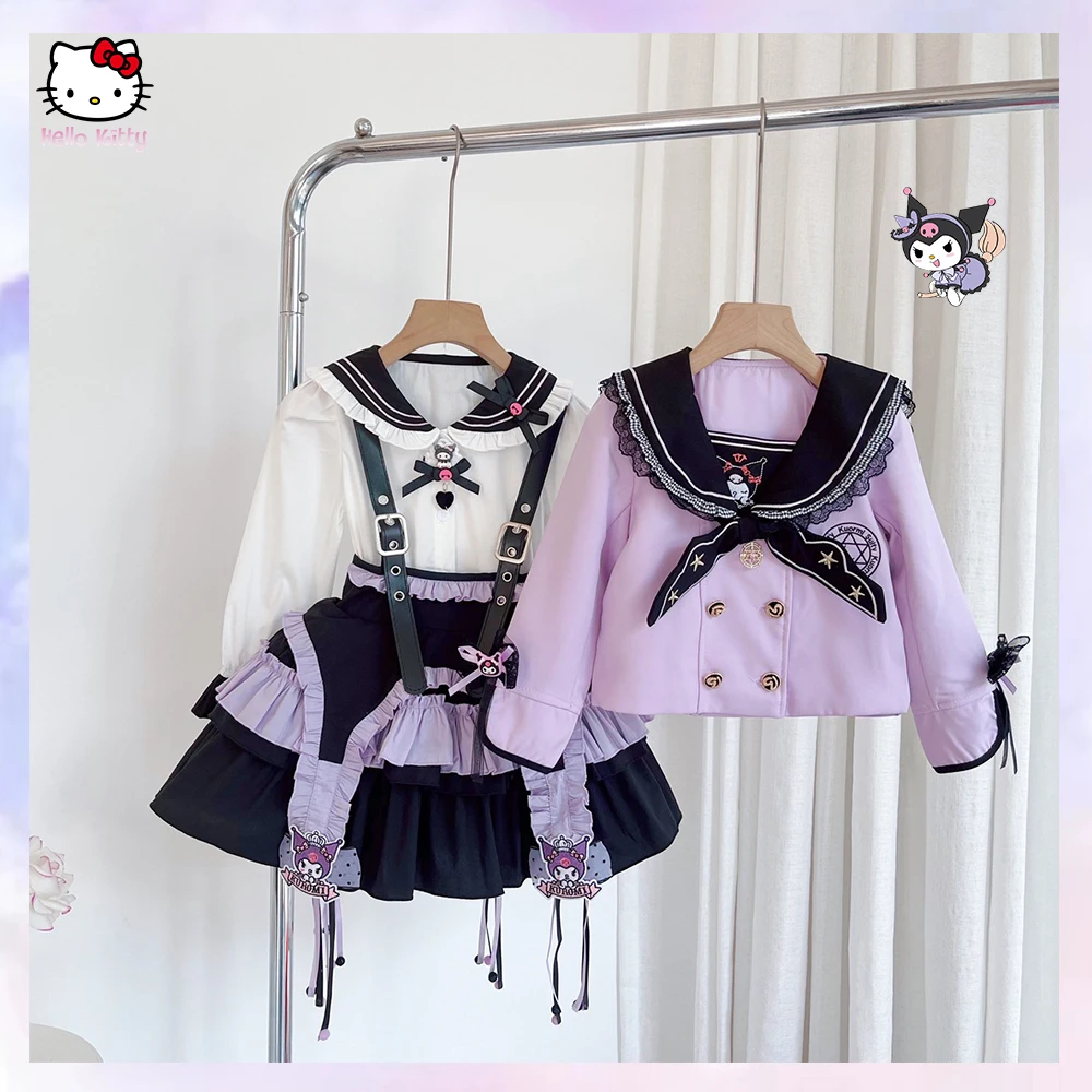 

Girl Jk Dress Spring Autumn Sanrios Anime New Kuromi Y2K Top Shirt Pleated Skirt Princess Kawaii Uniform Cartoon Sailor Suit