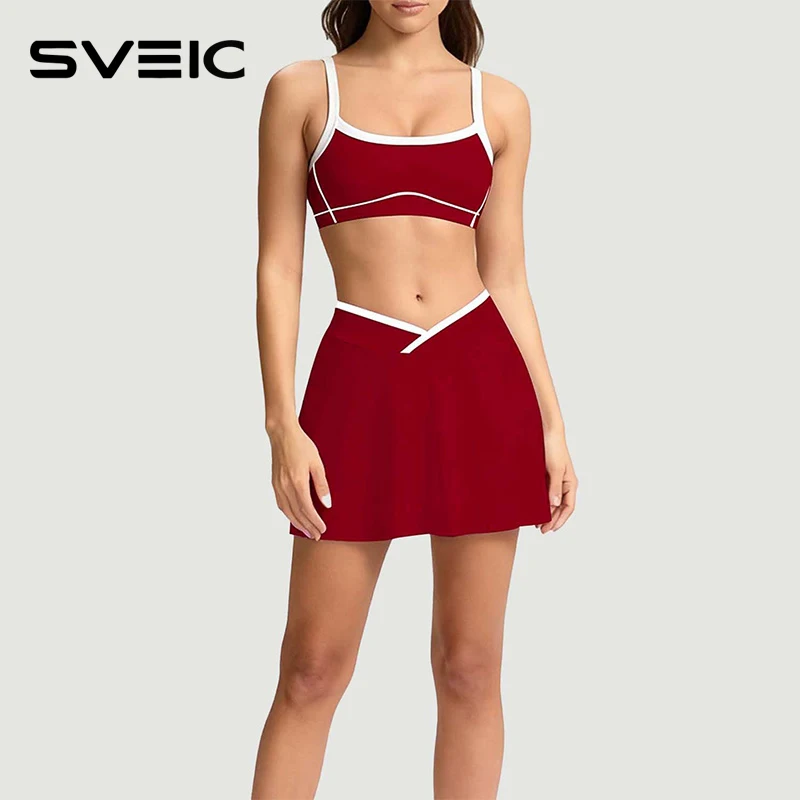 

SVEIC Gym Shorts Sets Skirt Women Sports Bra Fitness Underwear Breathable Workout Tennis Skirt Two Pieces Running Yoga Clothing