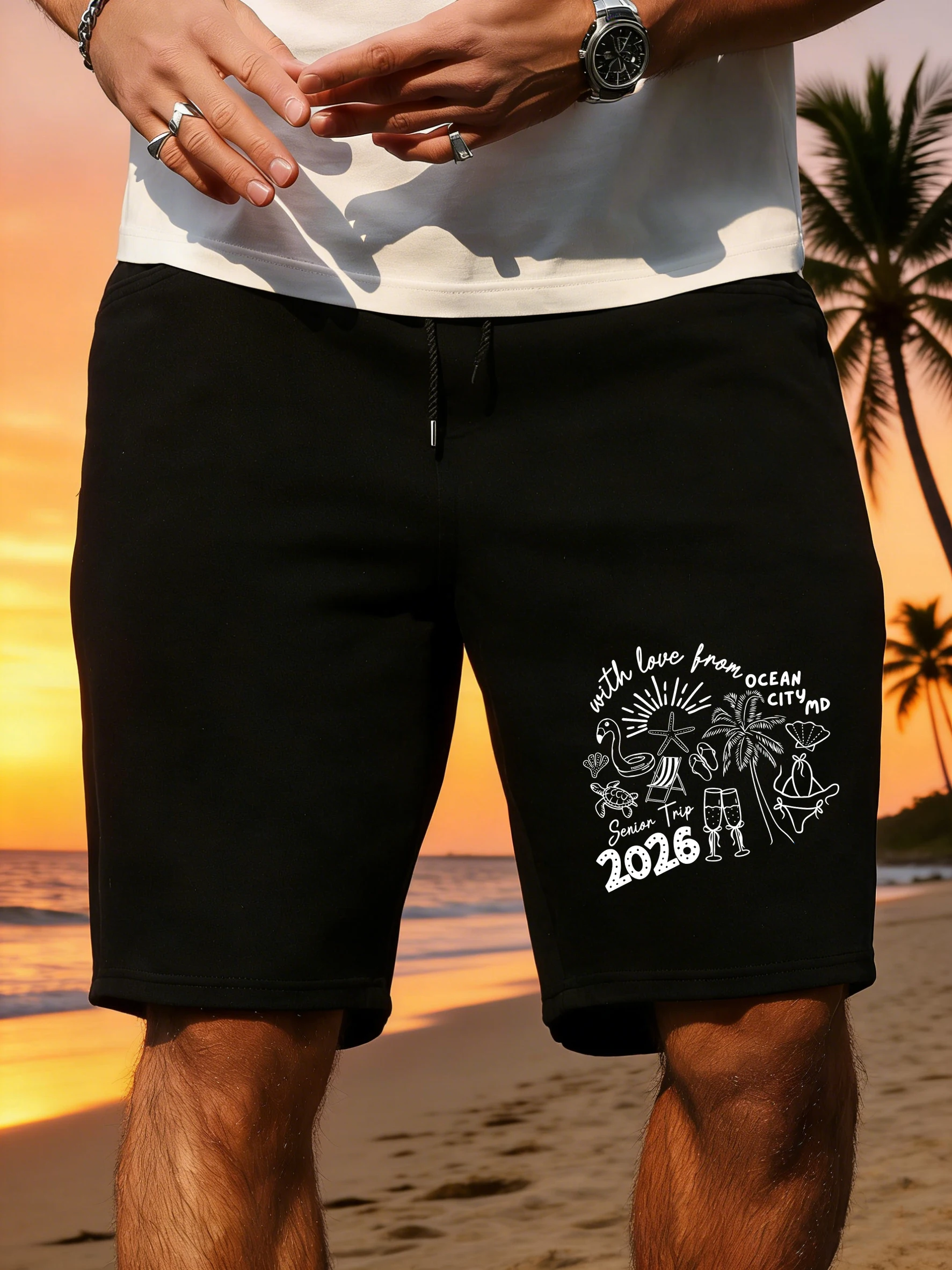 

The Way Of Life Summer Pattern Men'S Shorts Drawstring Wide Leg Pant Casual Breathable Gym Clothing Elasticity Sportswear