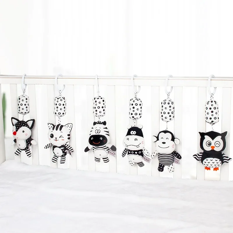 Black White Animal Toys Baby Rattles Stroller Bed Crib Hanging Bell Visual Grab Ability Training Toy for Newborn Gift Infant C99