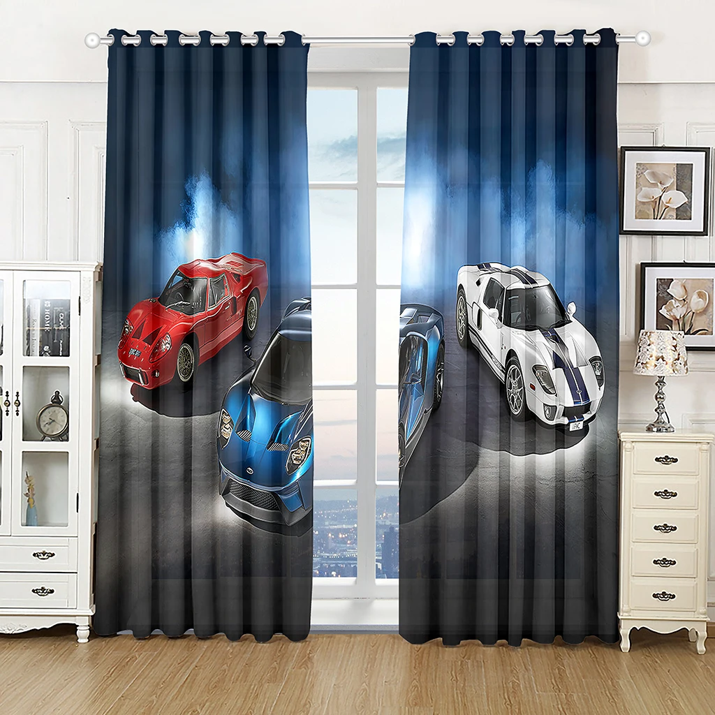 2 panel Modern Style Racing Truck Print Curtains for Boys Bedroom Living Room Floor-to-ceiling Window Kitchen Small Window Drape