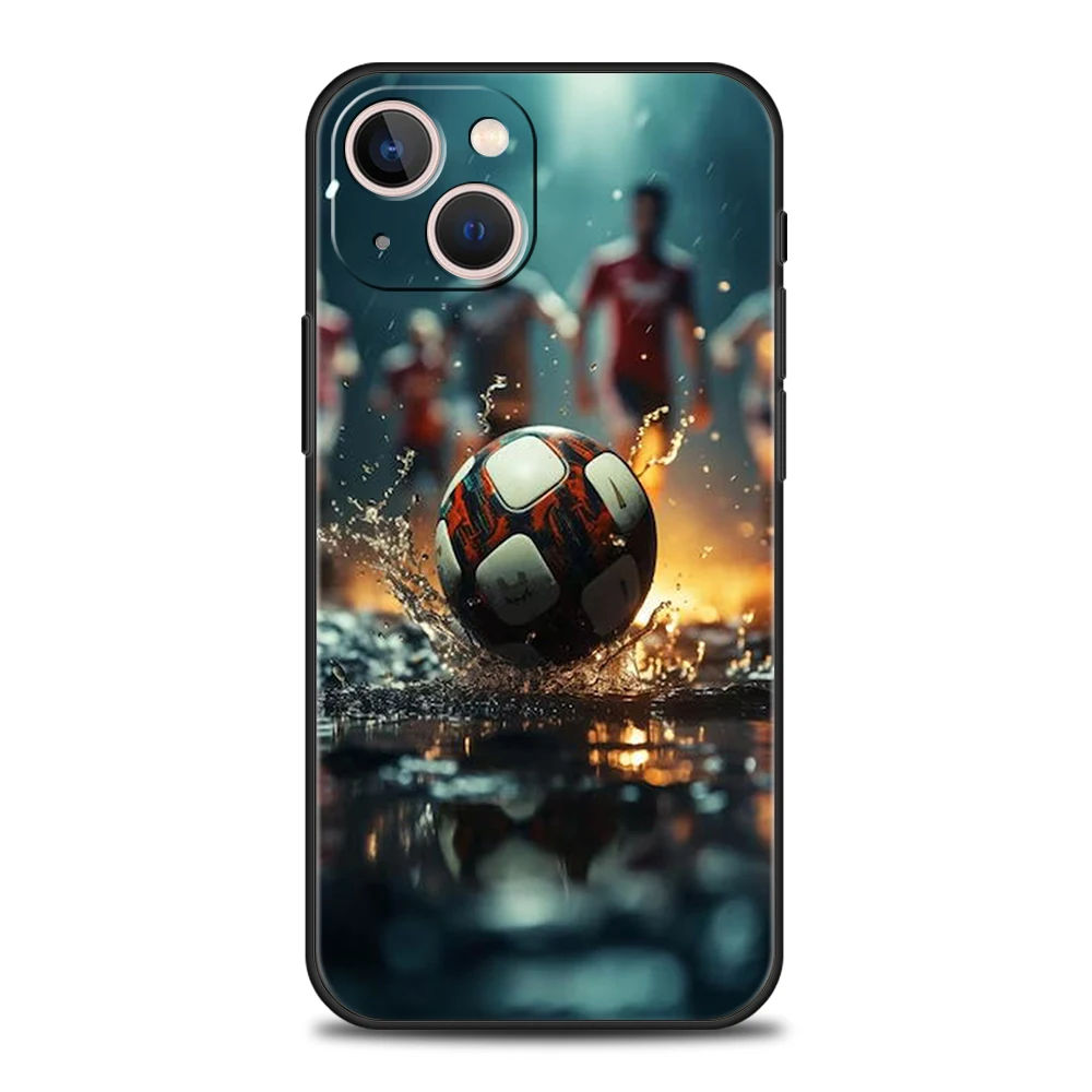 Voetbal Sport Voetbal Telefoonhoesje Cover Voor Iphone 16 15 14 13 12 Pro Max Xr Xs 11 7 8 Plus Schokbestendige Siliconen Softshell Tas