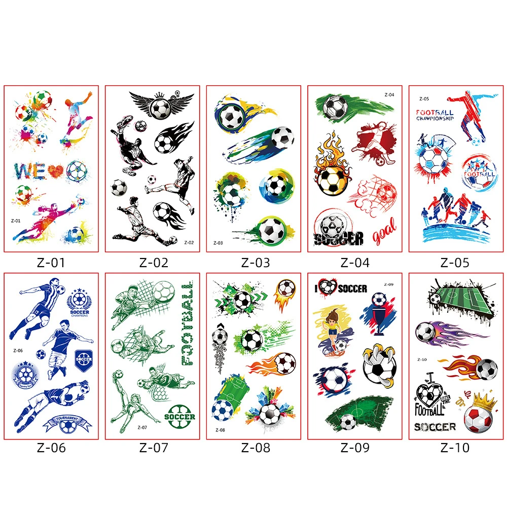 10PCS Sports Football Temporary Tattoos for Children Soccer Fan Fake Tattoo Stickers Waterproof Cool Face Body Temporary Tattoo