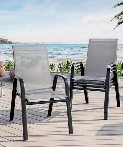 4-Piece Stackable Patio Chairs Set Outdoor Dining Chairs with Textilene Fabric/Metal Frame, for Deck Backyard Garden Poolside