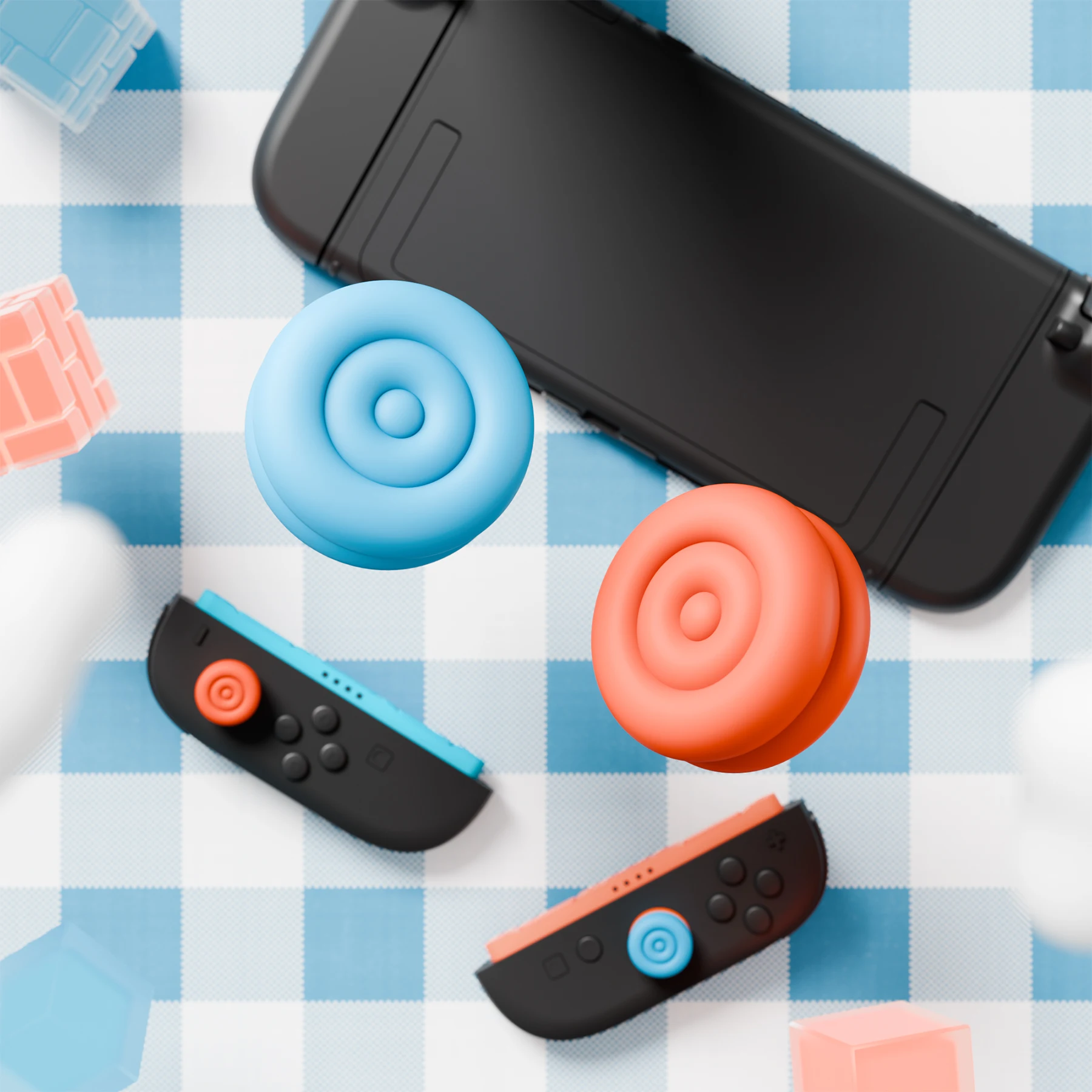 PlayVital 4 Pcs Thumbstick Caps for Nintendo Switch 2, Thumb Grips Cover for Switch 2, Joycon 2 Joystick Caps - Blue and Orange