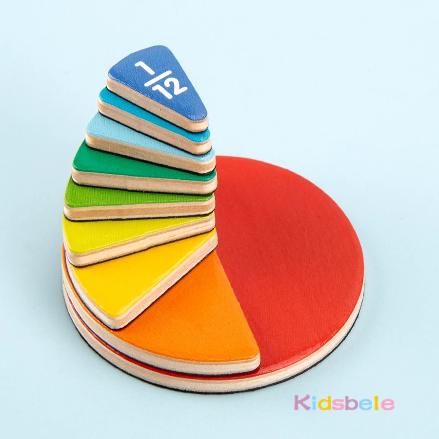 Magnetic Rainbow Fraction Tiles Children Montessori Wooden Arithmetic Teaching Aids Visual/Tactile Math Learning Toy Ages 6+
