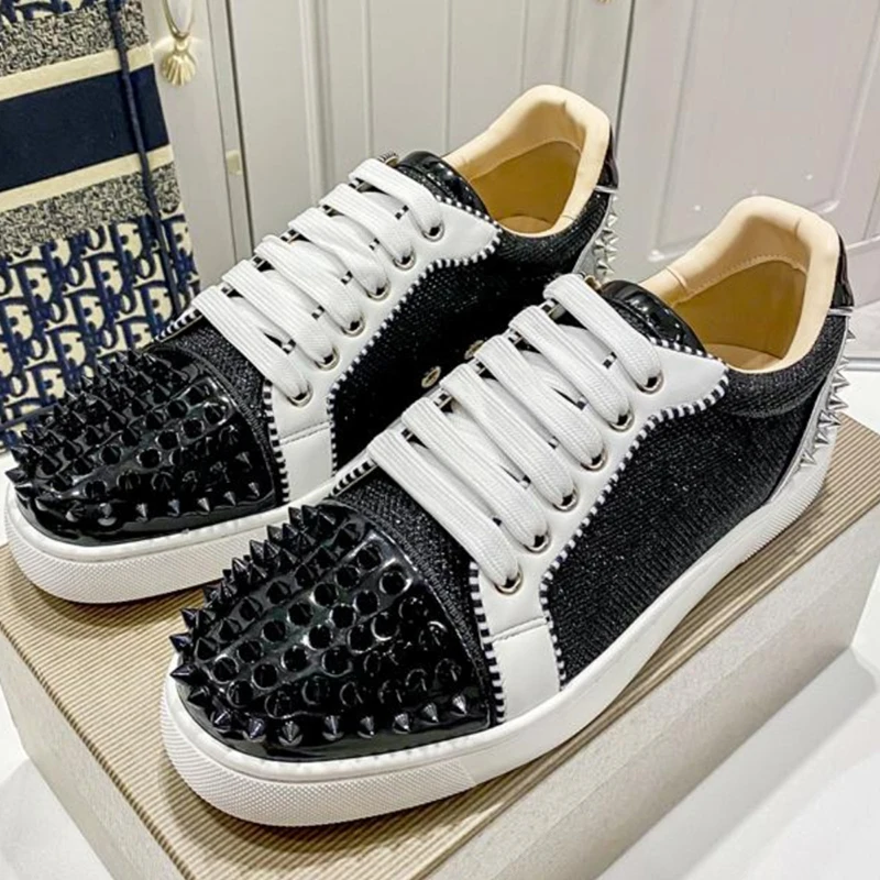 

men casual hip hop rock dress rivets shoes soft leather spikes studded shoe breathable brand designer sneakers stylish footwear