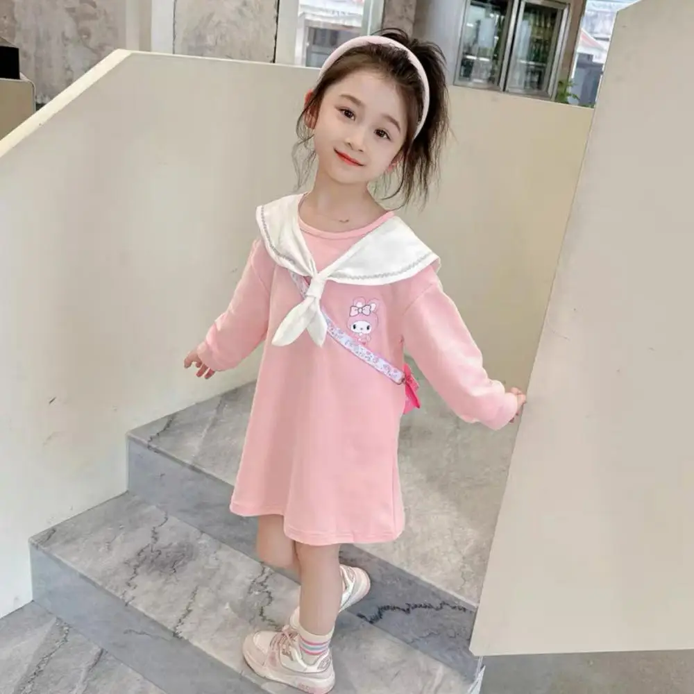 Sanrio Hot Selling Children's Girls Dress Sweatshirt Autumn Spring Long Sleeve T-Shirt Kid Sweater Cute Coat Kuromi A-Line Dress