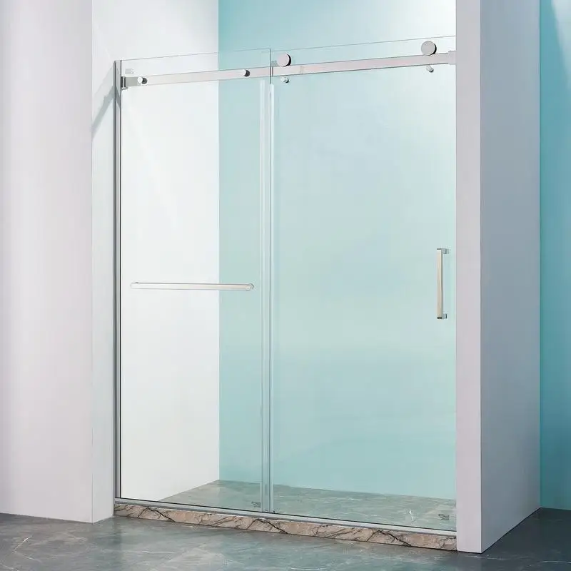 

56-60"W x 75"H Semi-Frame Single Sliding Shower Door, 304 SS Brushed Nickel, 8mm Thick Tempered Clear Glass