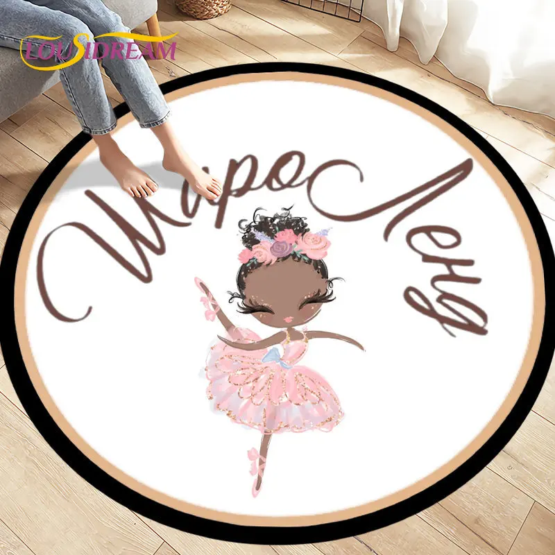 Tapis rond de bande dessinée de fille de ballet mignonne, décor de salle de jeux de sofa, salon et chambre à coucher d\'enfants, polymères de