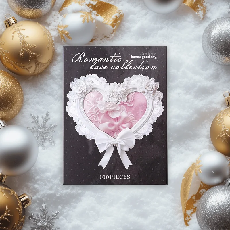 

1 Style Lace Theme Sticker Set Romantic Lace Collection Series Large Capacity 100 Pieces