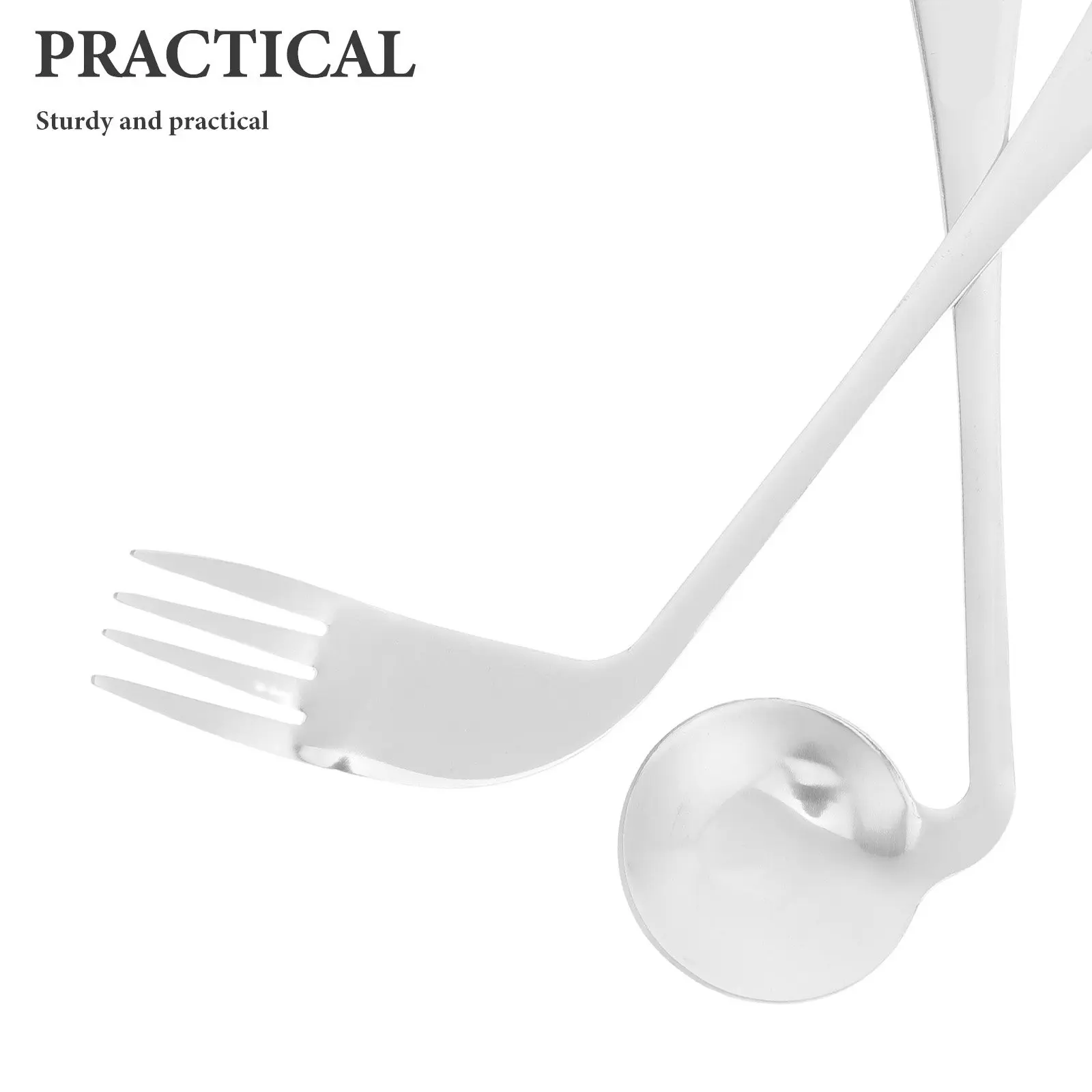 1Set Angled Eating Fork Spoon Stainless Steel Auxiliary Feeding Tableware Lightweight Ergonomic Assist for Elderly Disabled