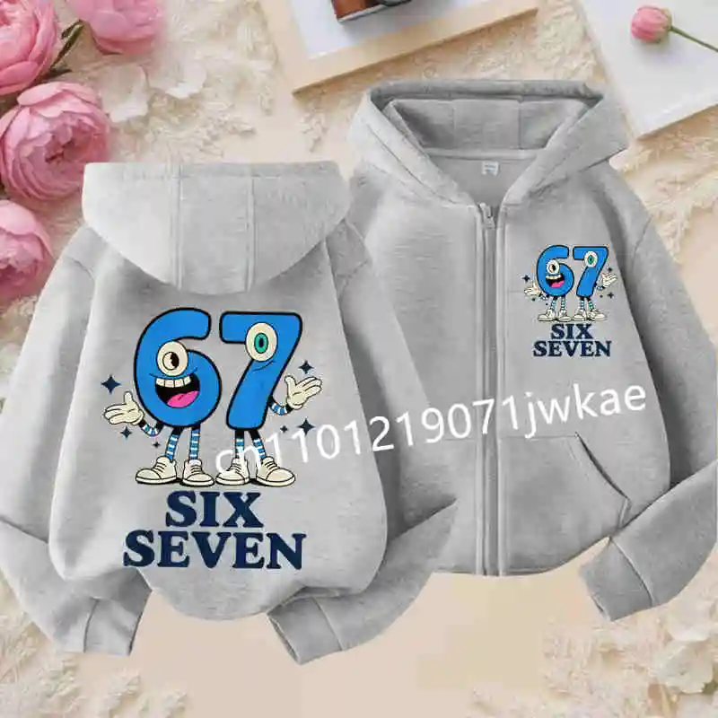 

Fun Children's Clothing Trend, 67 Sell Well Six Seven Print Zip Hoodie for Boys and Girls Long Sleeve Casual Streetwear Style