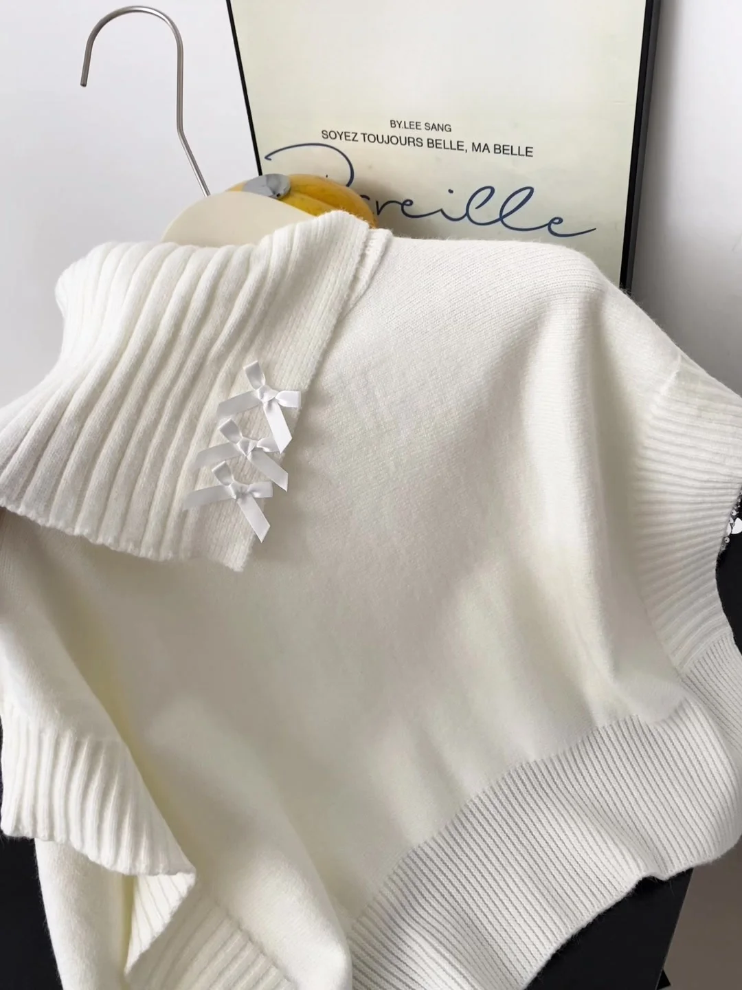 レディース ルーズコート セーター アウター ハイカラー 秋冬 ノット 不規則 ニットトップ ショルダーアウル