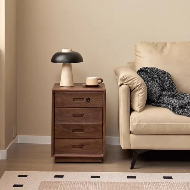 Mueble de cuatro cajones de nogal negro, archivador de oficina bajo escritorio con cerradura, mueble para impresora, madera maciza con ruedas, armario con cerradura