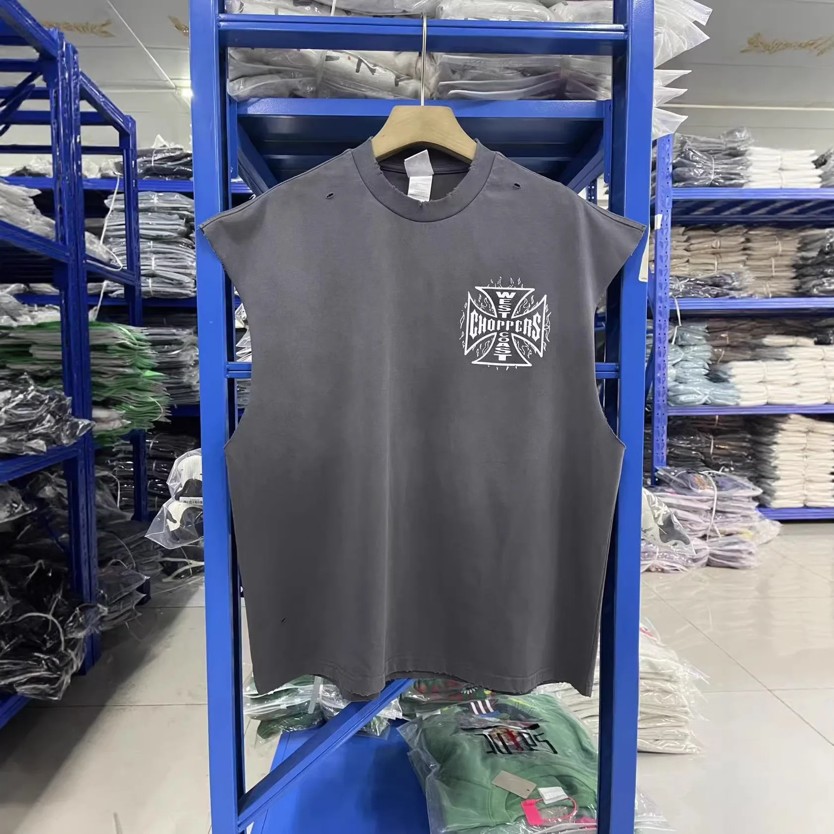 

West Coast Choppers Retro Loosely-Fitting Motorcycle Print Vintage Fade-Off Sleeveless Blouse T-Shirt