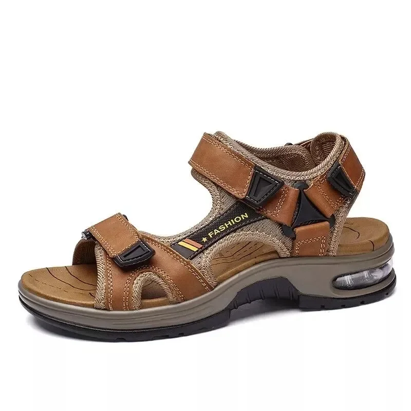 New Summer Genuine Leather Men Sandals Fashion Design Breathable Casual Shoes Men Soft Bottom Outdoor Beach Sandals Big Size 46