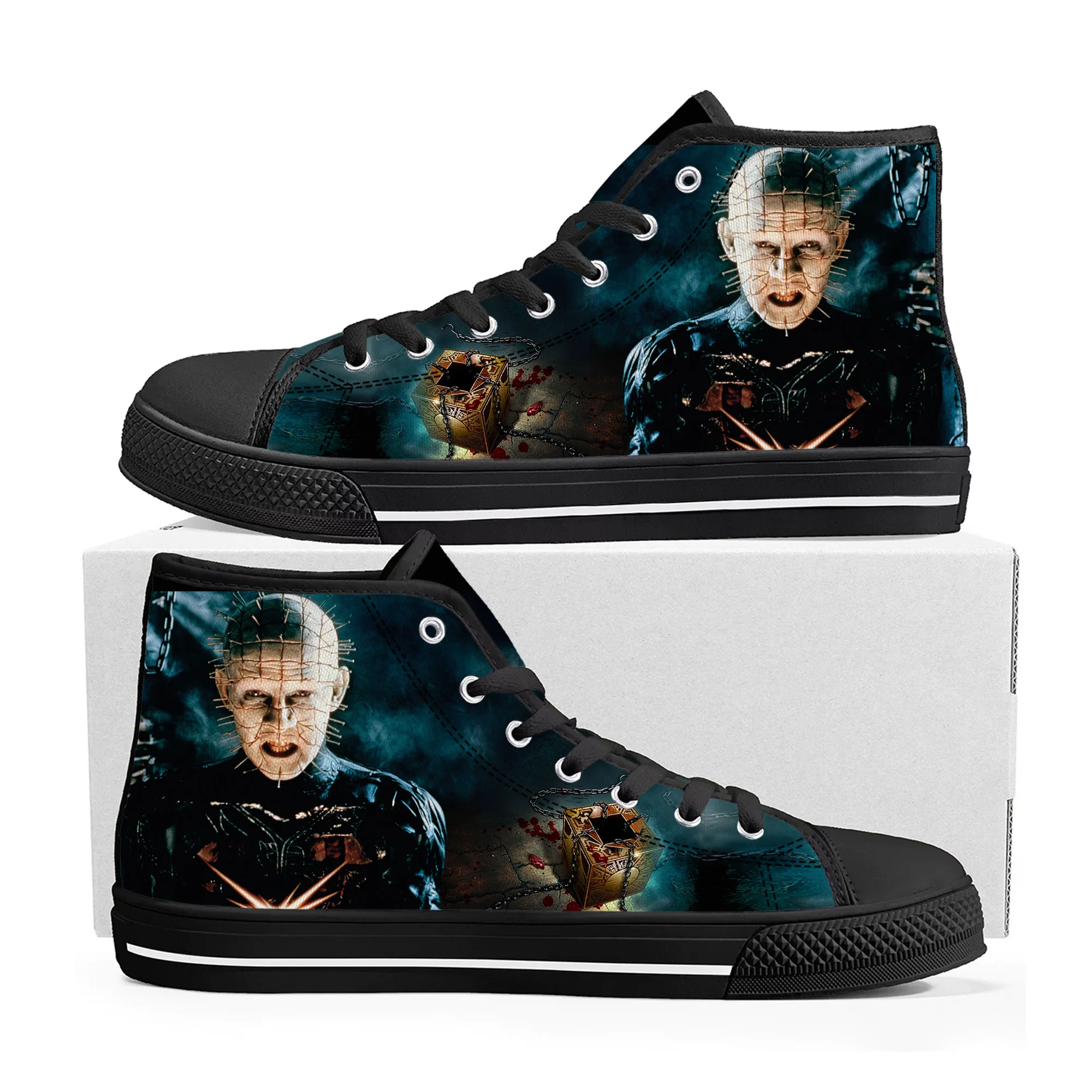 Hellraiser Movie Pinhead Horror Halloween High Top Sneakers Mens Womens Teenager Canvas Sneaker Casual Couple Shoes Custom Shoe