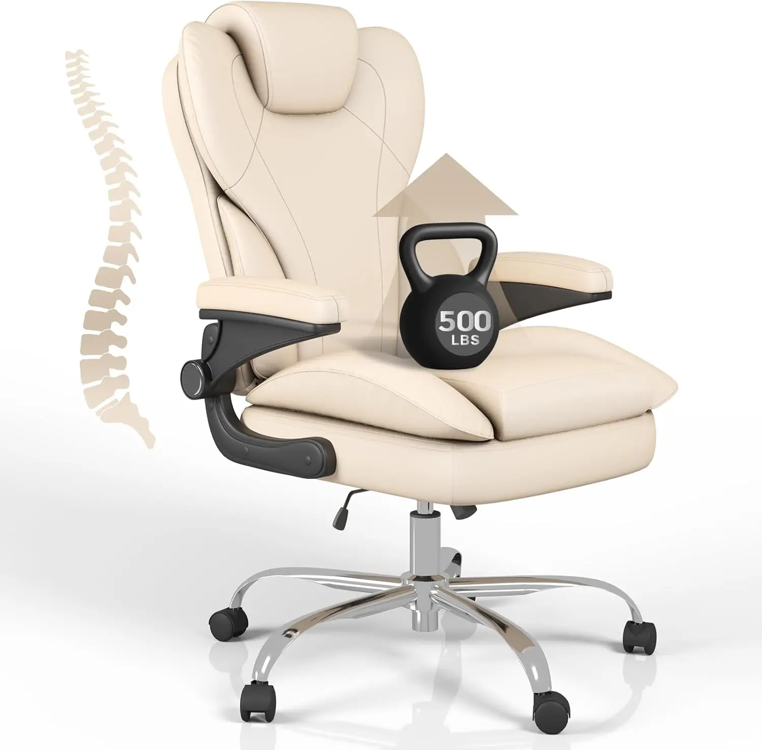 

Executive Leather Office Chair,Big and Tall Computer Chair with Rocking Function, 360°Swivel Free, Beige