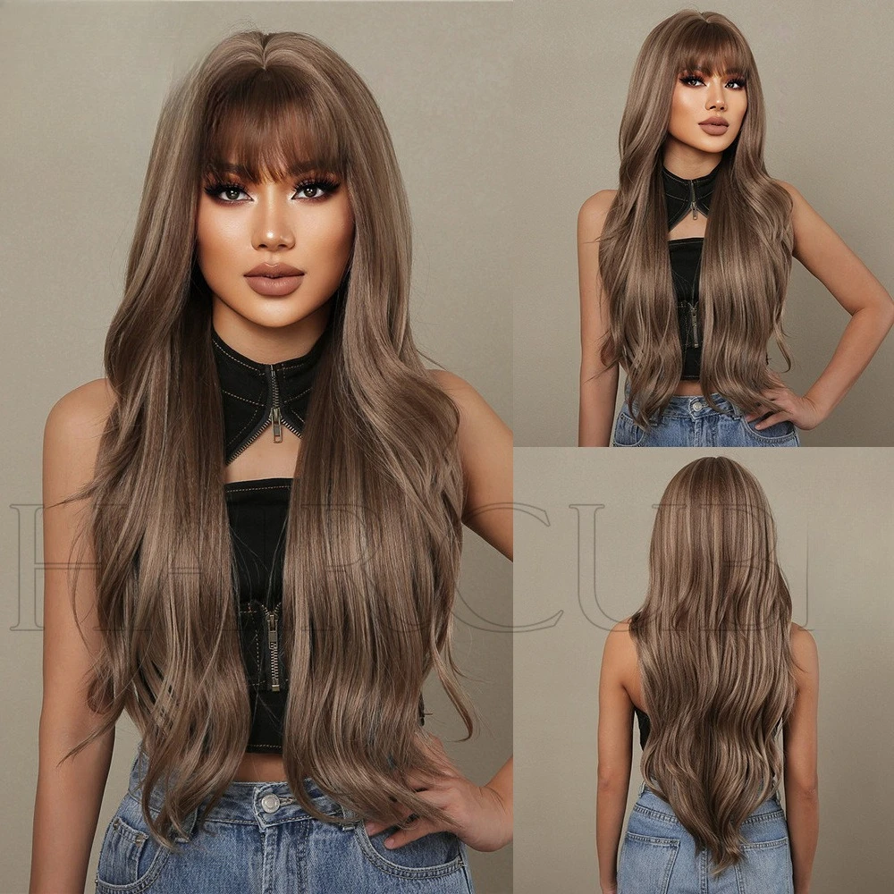 

European and American wind gradual change brown long curly hair wig headgear female