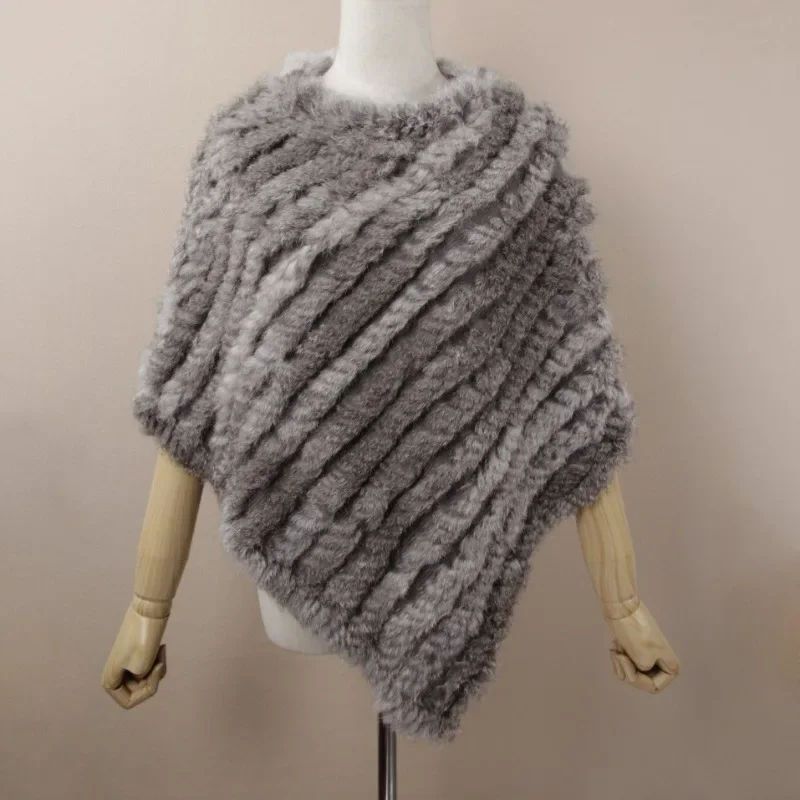 Real Rabbit Fur Knitted Natural Fur Poncho Vest Fashion Wrap Coat Shawl Lady Scarf Natural Fur Wedding Party Wholesale Cape