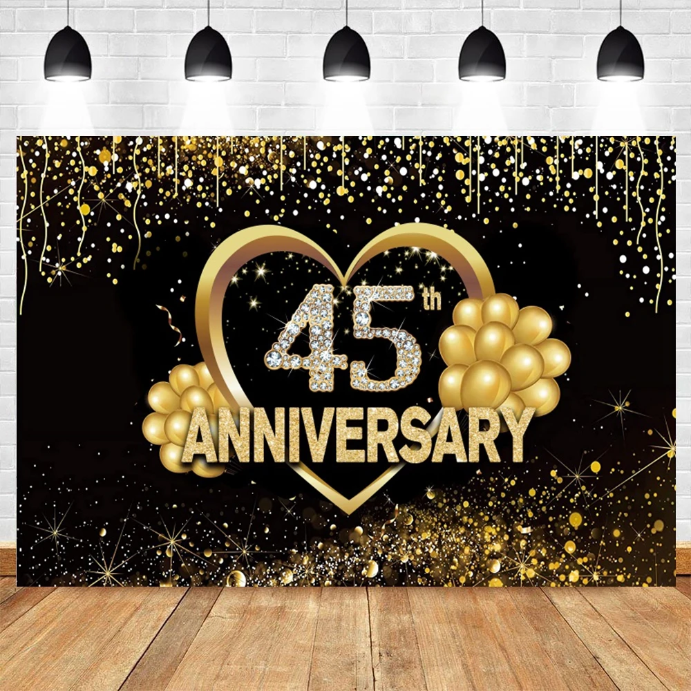 Happy Anniversary Backdrop For Photography Gold Balloon Glitter Love Heart Wedding Birthday Party Bridal Shower Photo Background