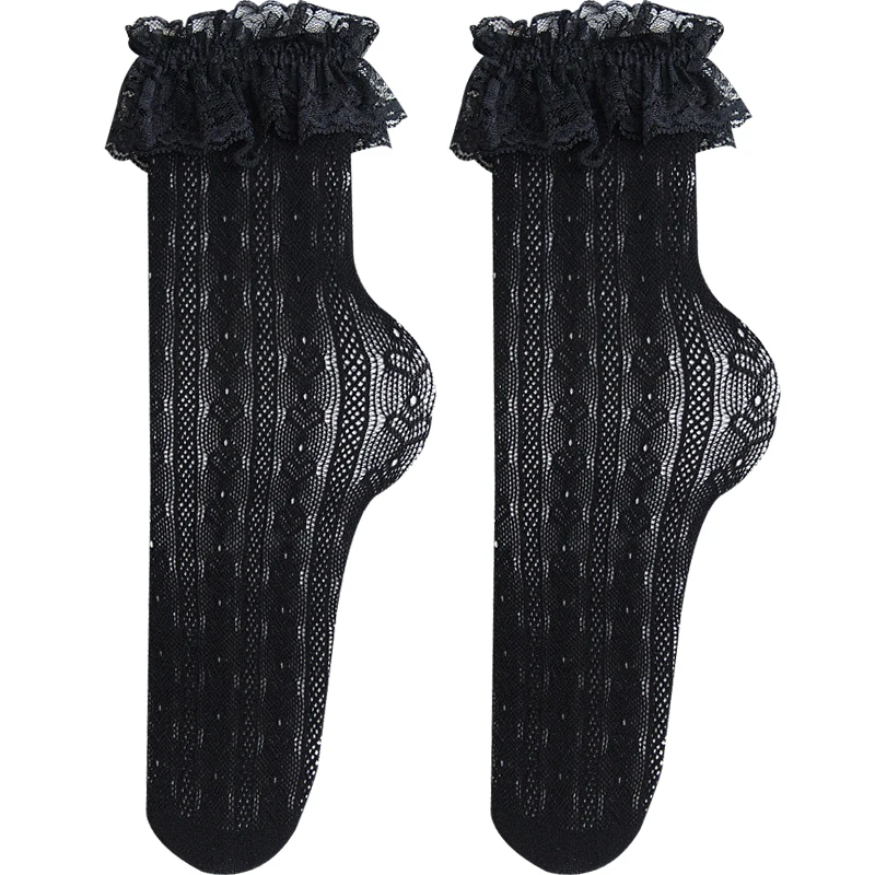 جوارب نسائية مثيرة من الدانتيل على الطراز الياباني ، رقيقة جدًا ، شفافة ، طاقم شبكي مجوف ، هاراجاكا ، جوارب طويلة ريترو ، موضة صيفية #3