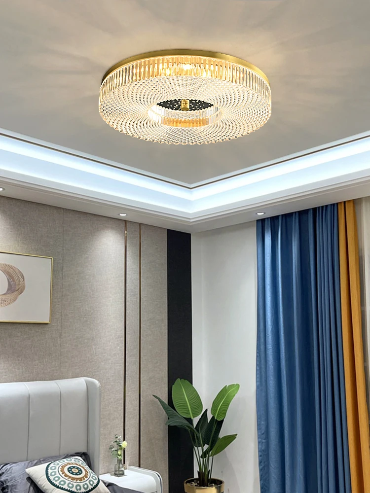 Modern luxury ceiling lamp full copper acrylic study light in the bedroom round seal does not enter mosquito tricolor LED light