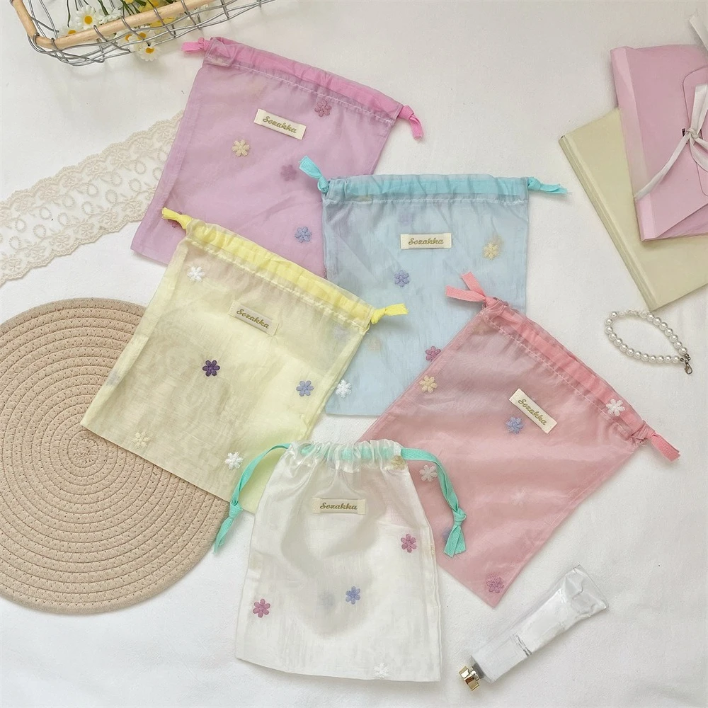 Multifunctional Transparent Storage Drawstring Bag for Women Portable Travel Storage Pouch Cute Makeup Bag Candy Organizer