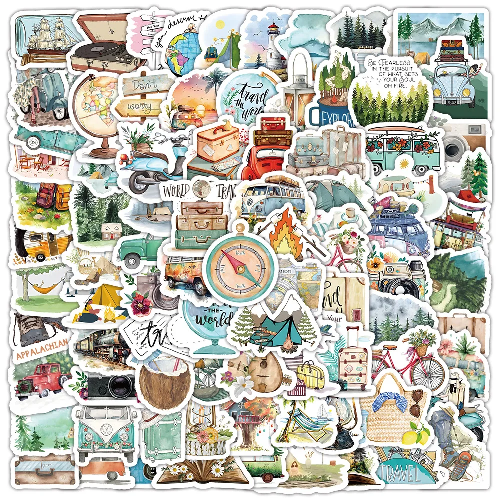 

100PCS Outdoor Travel Small Object Stickers DIY Decoration Handbook Material Notebook iPad Waterproof Stickers Kids Toy