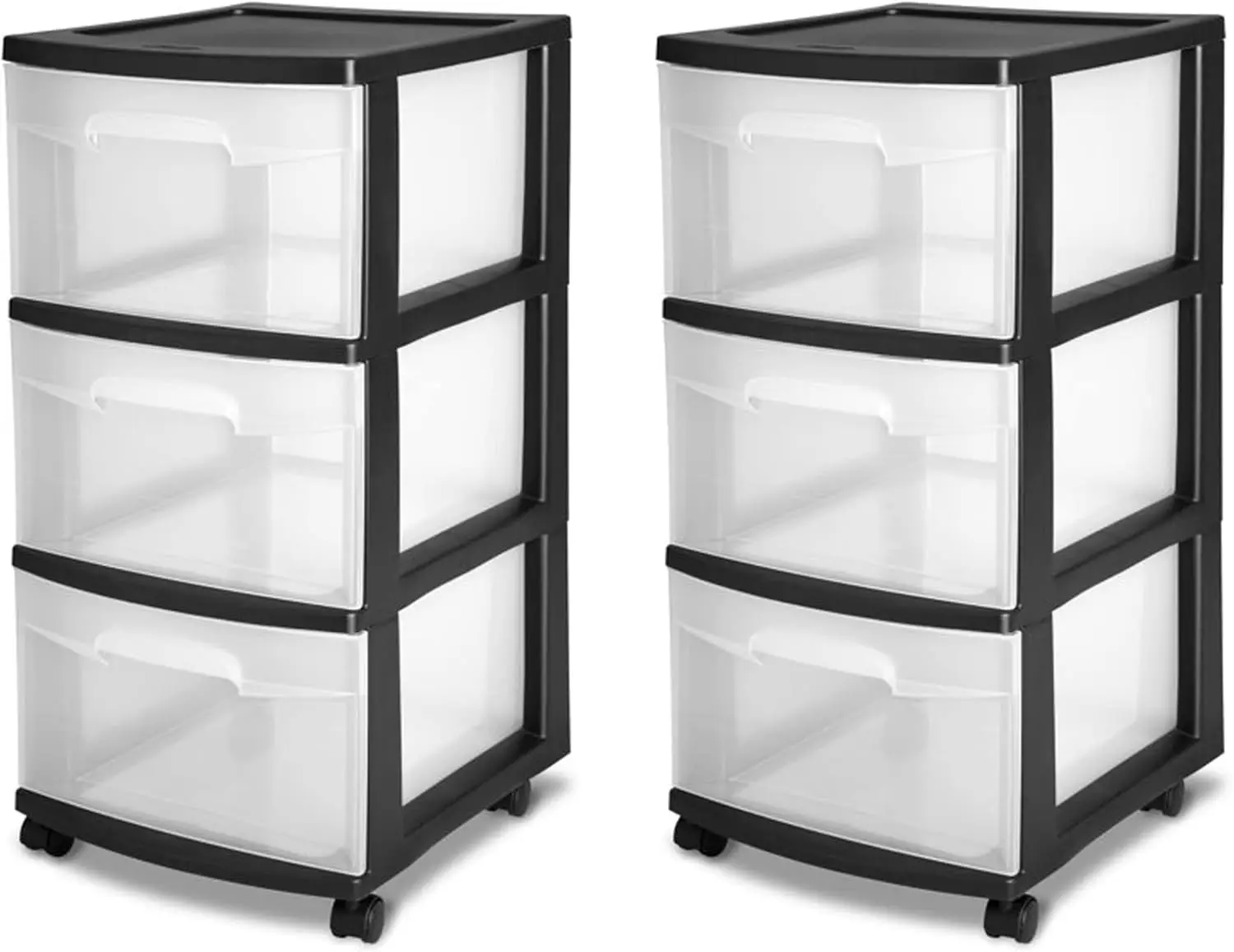 3 Drawer Storage Cart, Plastic Rolling Cart with Wheels Organize Clothes in Bedroom Closet, Easy Assembly, Black, 2-Pack