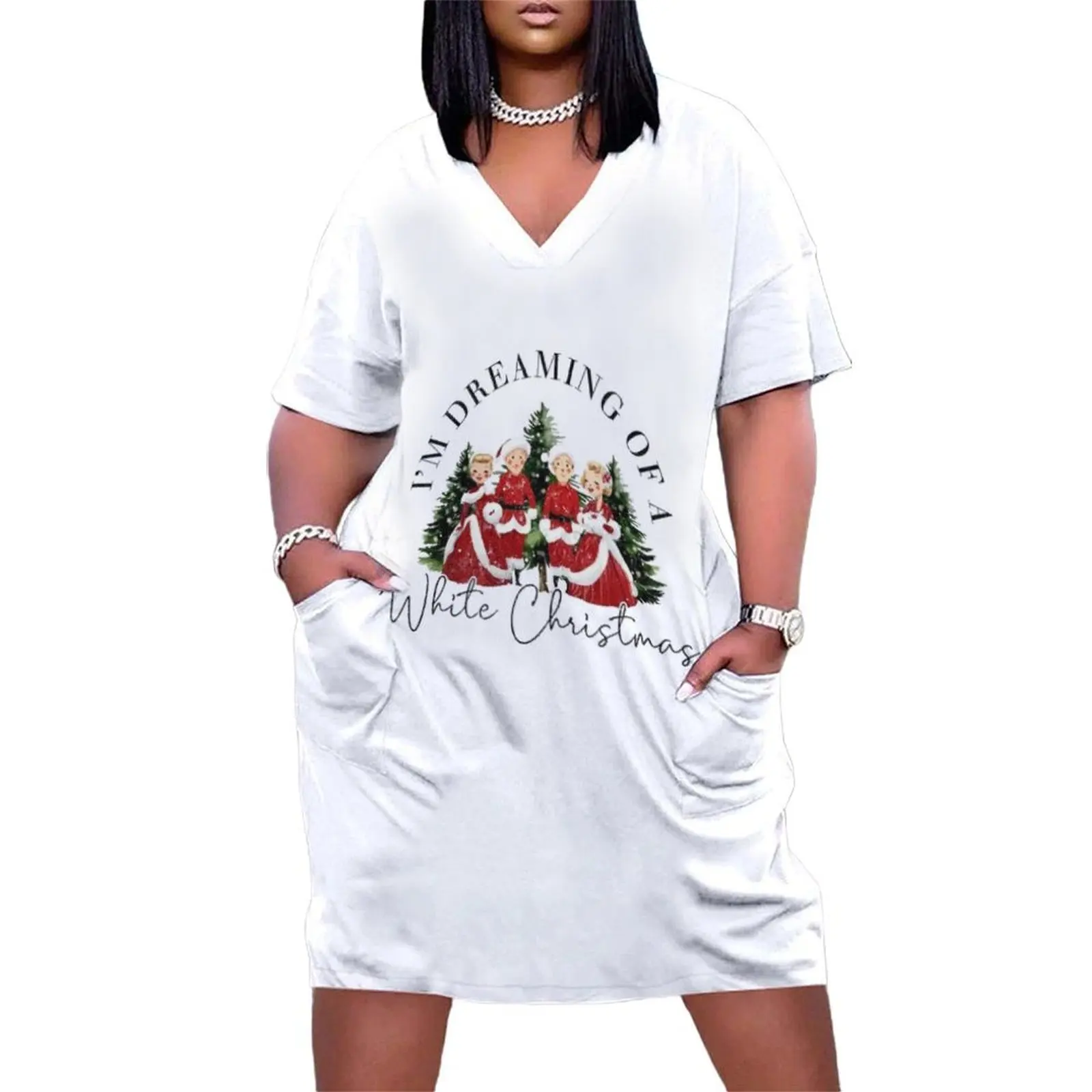 

Im Dreaming Of A White Christmas 90s Loose Pocket Dress Woman fashion prom dresses 2025 loose women's dress sexy dress