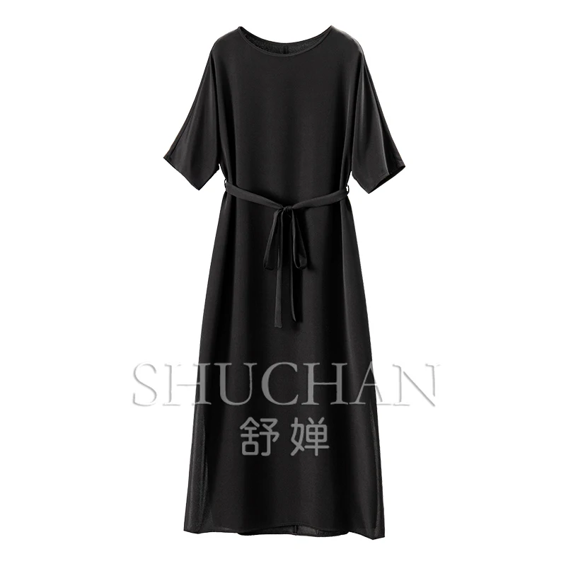 

Normcore/Minimalist High Luxury Heavy Silk Elastic Heavy Crepe with Cut Sleeves Waist Dress Women 94A7