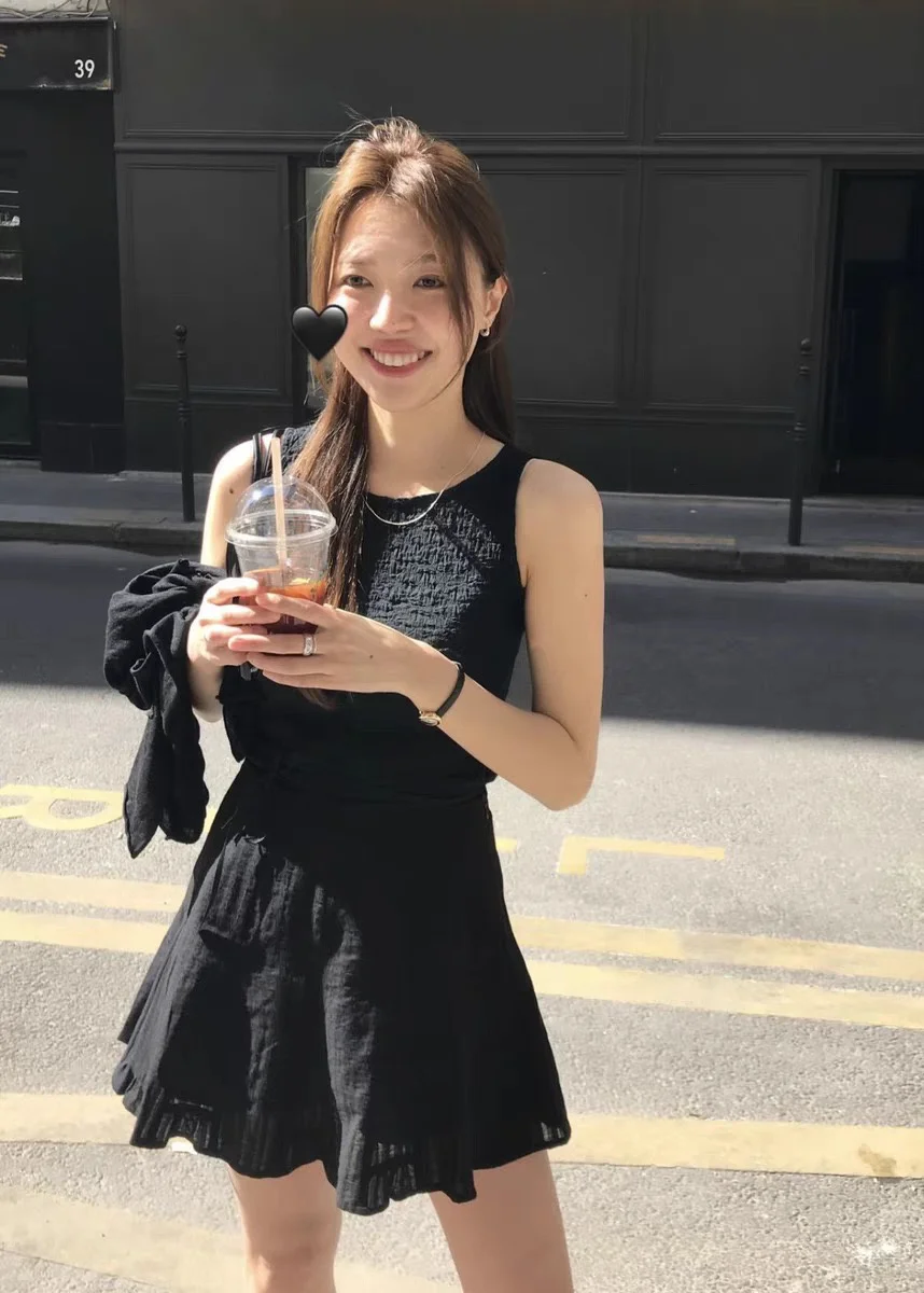 

Ele Texture Tie Waist Vest Top f Skirt Tannat Summer New Arrival Women's Busin Casual Faion Svel Dr