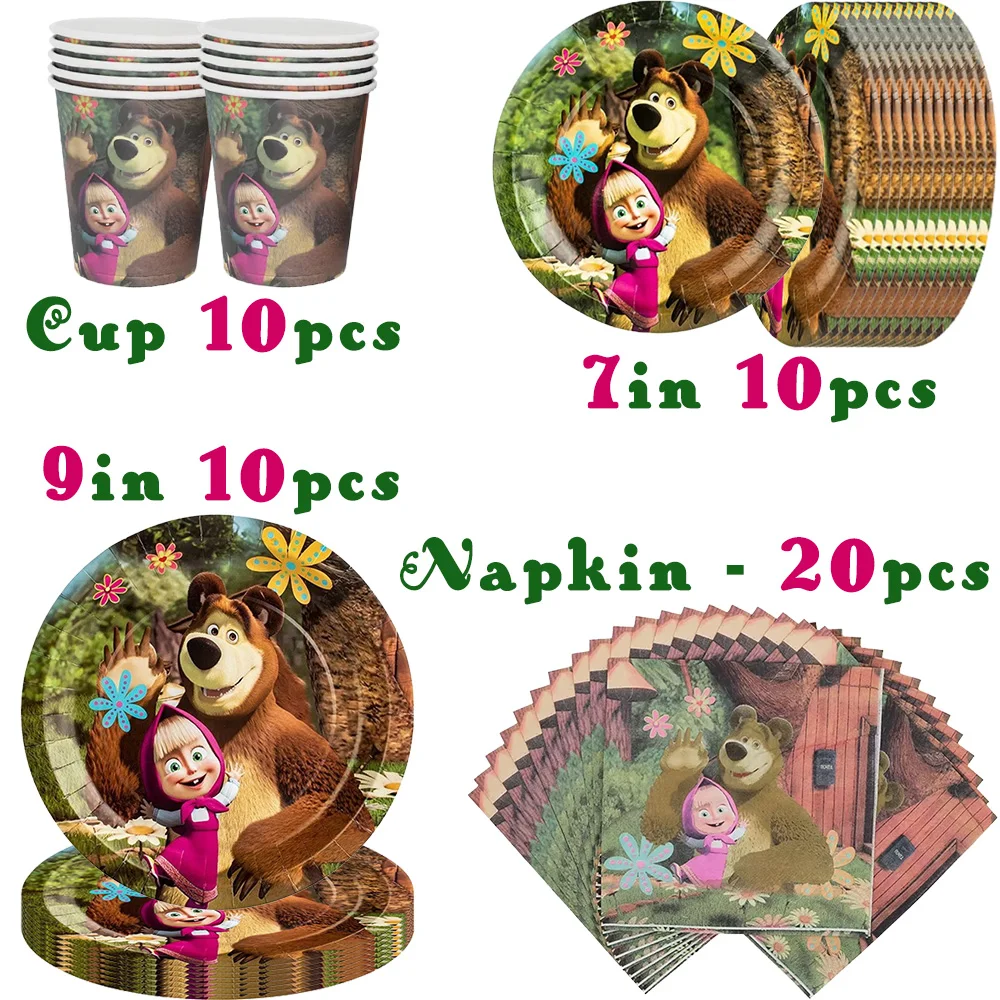 Mascha und der Bär Geburtstagsparty Banner Luftballons Teller Becher Servietten Tischdecke Mädchen Cartoon Partyzubehör Dekoration Babyparty – Detail 19