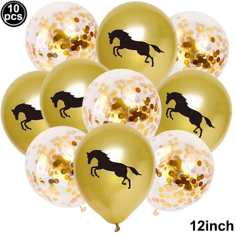 10 stücke Pferd Luftballons Set Party Decor Konfetti Pailletten Luftballons Folie Latex Party Luftballons Kind Aldult Cowboy Cowgirl Geburtstag Party – Detail 2