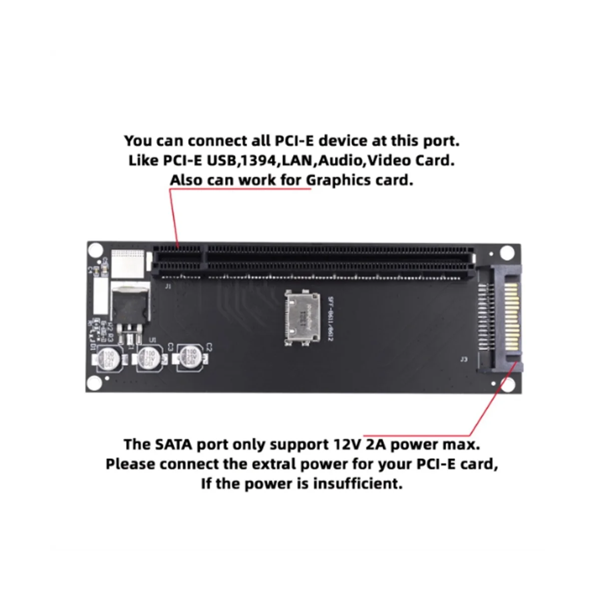 PCIe to SFF-8611 Adapter,Oculink SFF-8611 to PCIe PCI-Express 16X 4X Adapter with SATA Power Port for Mainboard Graphics