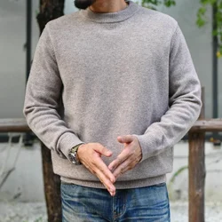 Sauce Zhan Mens Sweater Pullover Sweaters for Men O-neck Solid Color 100% Sheep's Wool Autumn Winter Sweater High Density